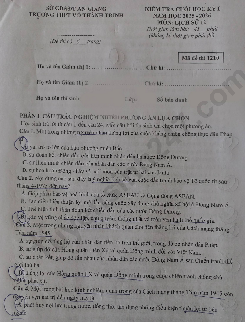 De thi ki 1 mon Lich su lop 12 nam 2025 - THPT Vo Thanh Trinh