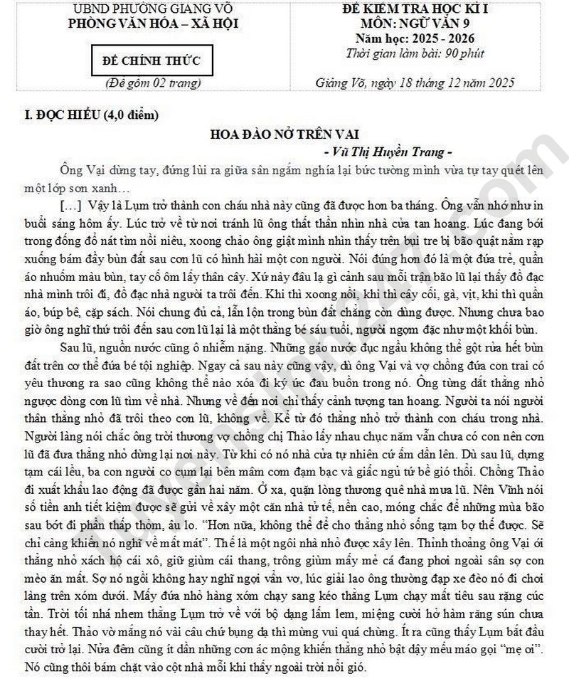 De thi HK 1 lop 9 mon Van 2025 - Phuong Giang Vo