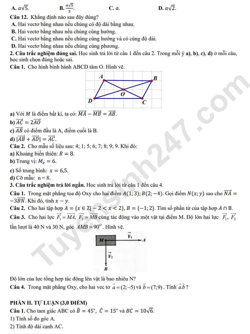 De thi HK 1 lop 10 mon Toan 2025 - THPT Duy Tan