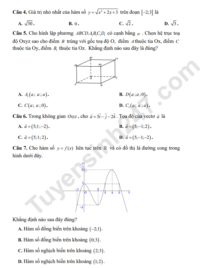 De thi cuoi ki 1 lop 12 mon Toan - THPT Cao Lanh 2025
