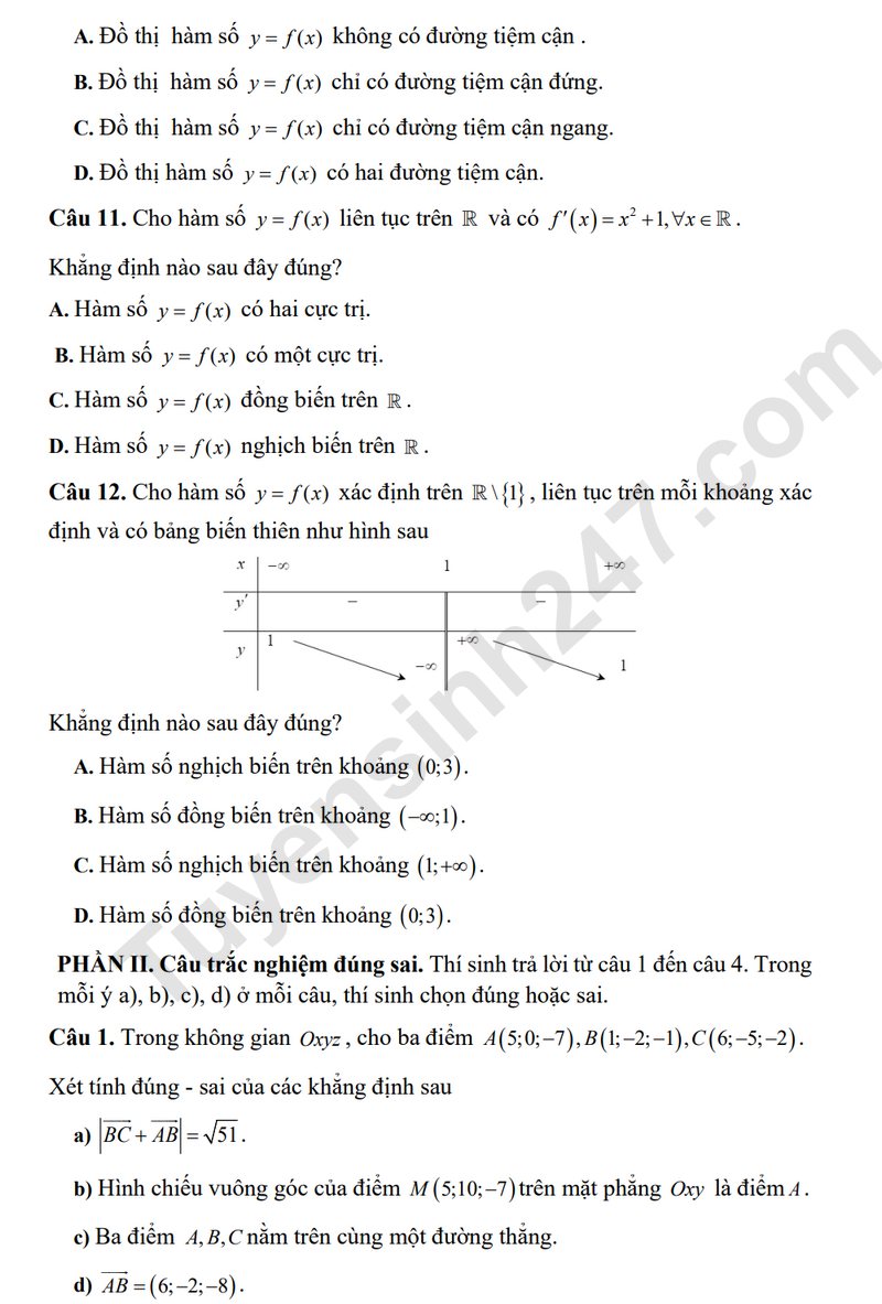 De thi cuoi ki 1 lop 12 mon Toan - THPT Cao Lanh 2025