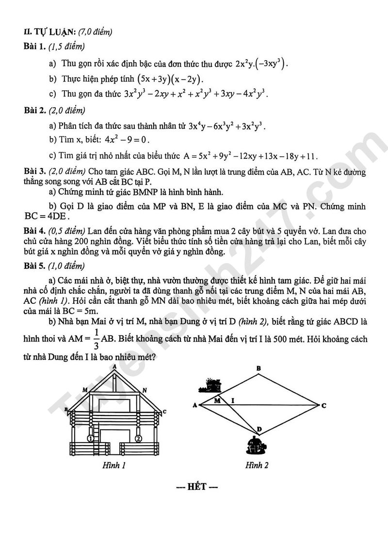 De thi HK 1 lop 8 mon Toan 2025 - THCS Trung Vuong