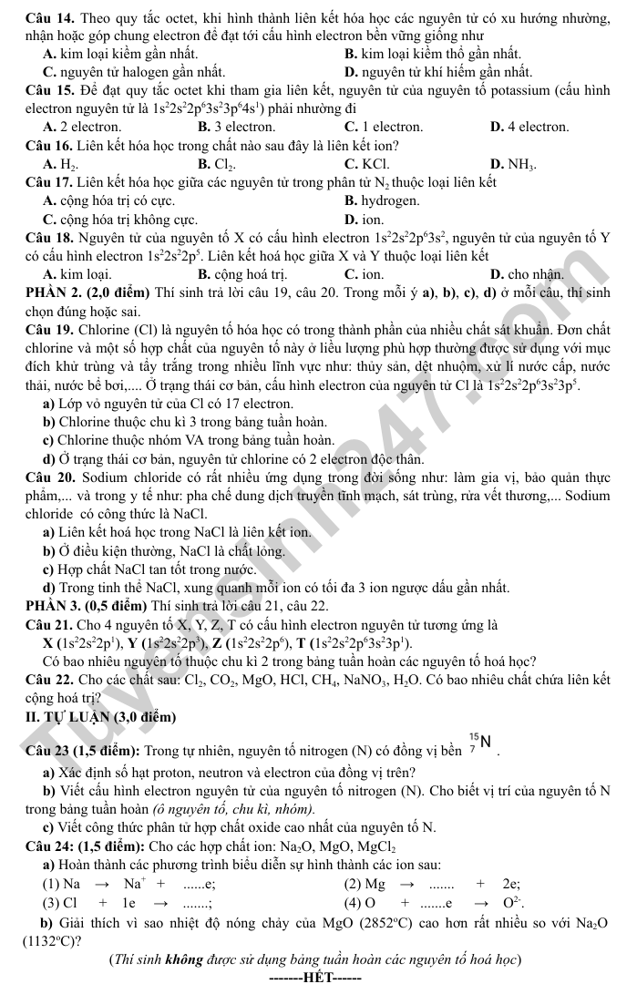 De thi hoc ki 1 mon Hoa lop 10 - So GD Bac Ninh 2025