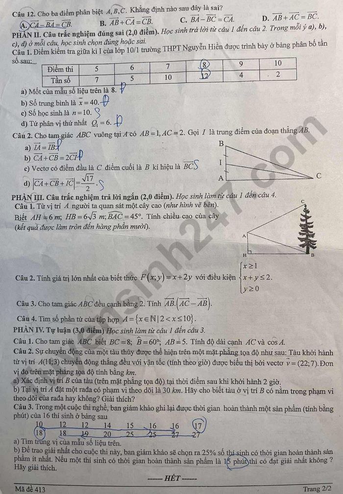 De thi cuoi ki 1 mon Toan 10 THPT Nguyen Hien 2025