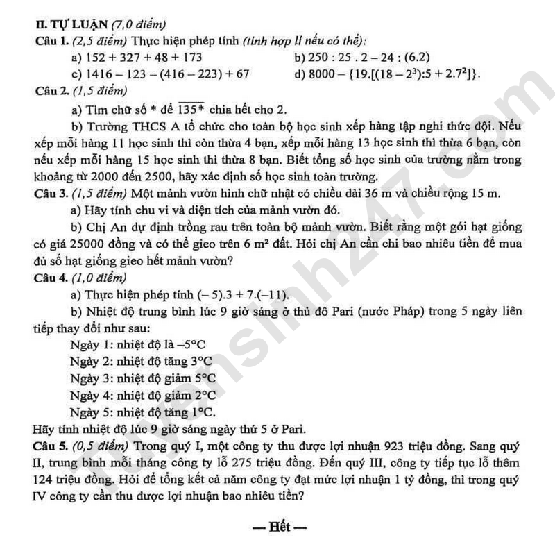De thi HK 1 lop 6 mon Toan 2025 - THCS Trung Vuong