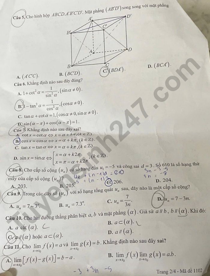 De thi hoc ki 1 mon Toan lop 11 THPT An Khanh 2025