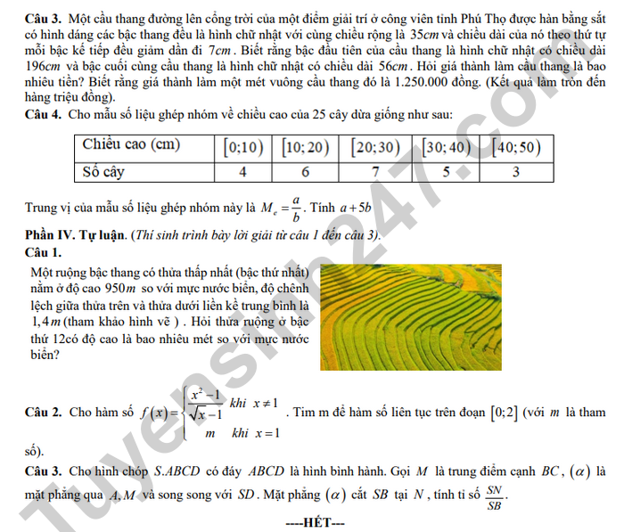 De thi cuoi ki 1 mon Toan lop 11 THPT Cu Chinh Lan 2025