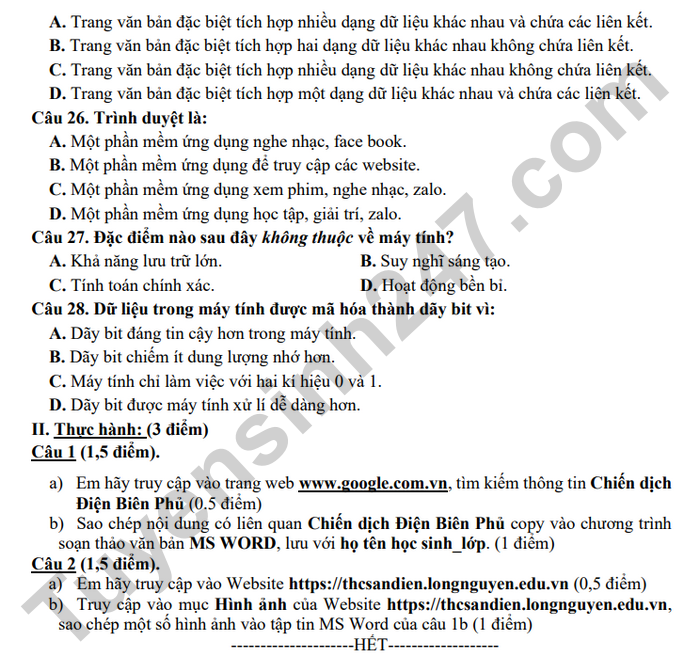 De thi hoc ki 1 lop 6 mon Tin 2025 - THCS An Dien