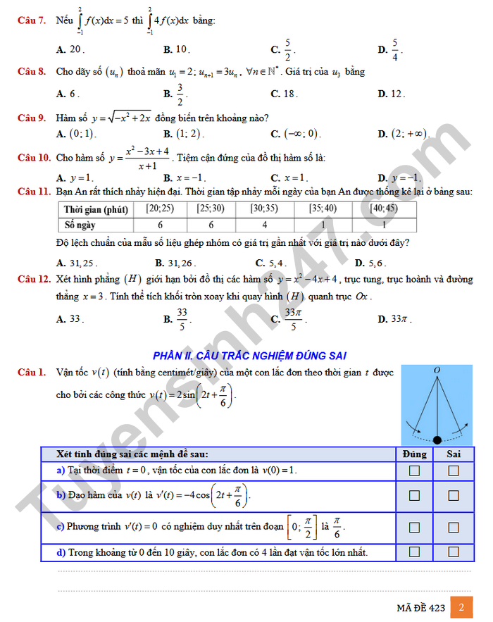 De thi thu tot nghiep THPT 2026 mon Toan - THCS-THPT Nguyen Khuyen (co dap an)