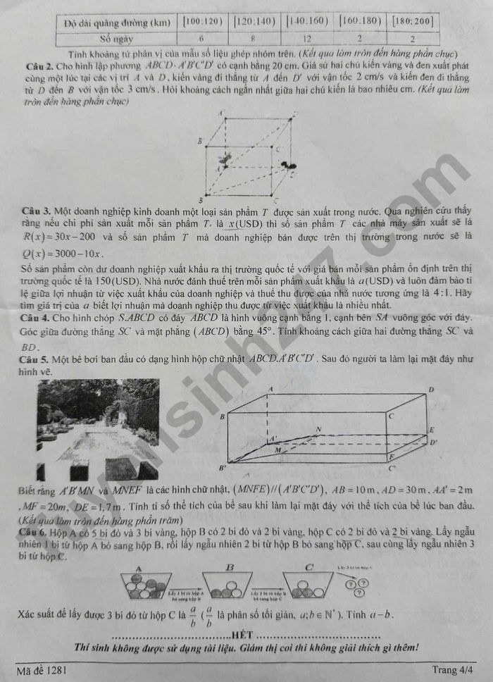 De thi thu TN THPT mon Toan 2026 lan 1 - THPT Le Quy Don - Dong Da