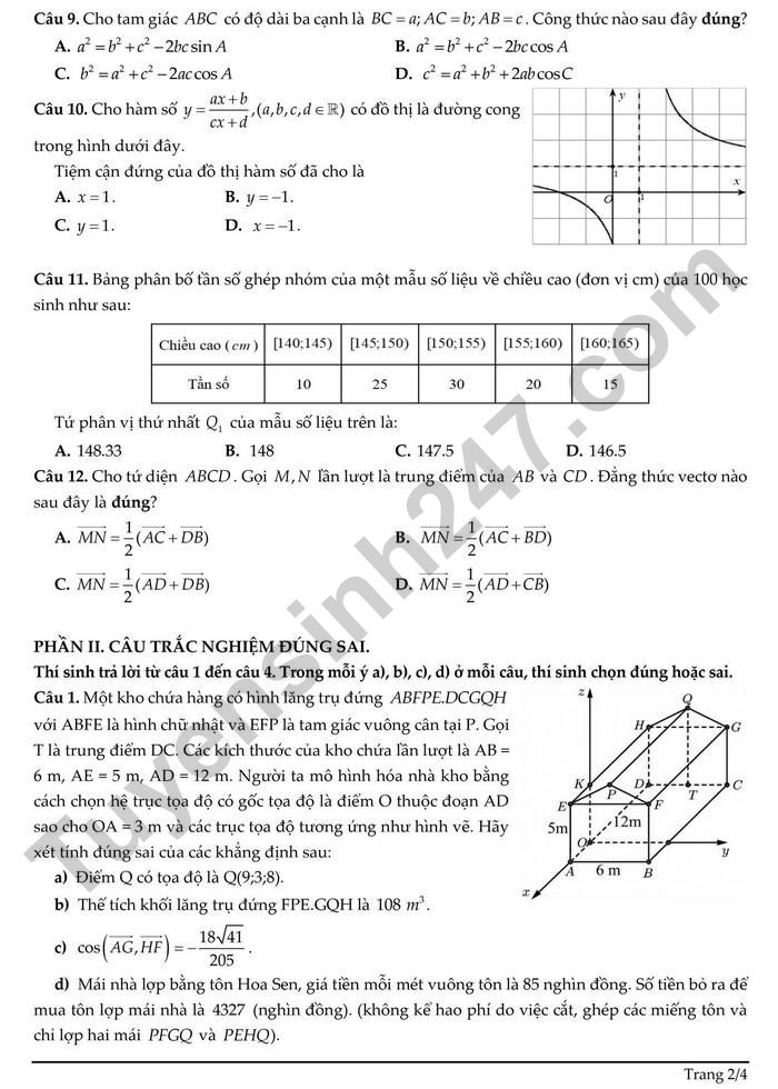 De thi thu mon Toan tot nghiep THPT 2026 - THPT Dien Chau 4 lan 1