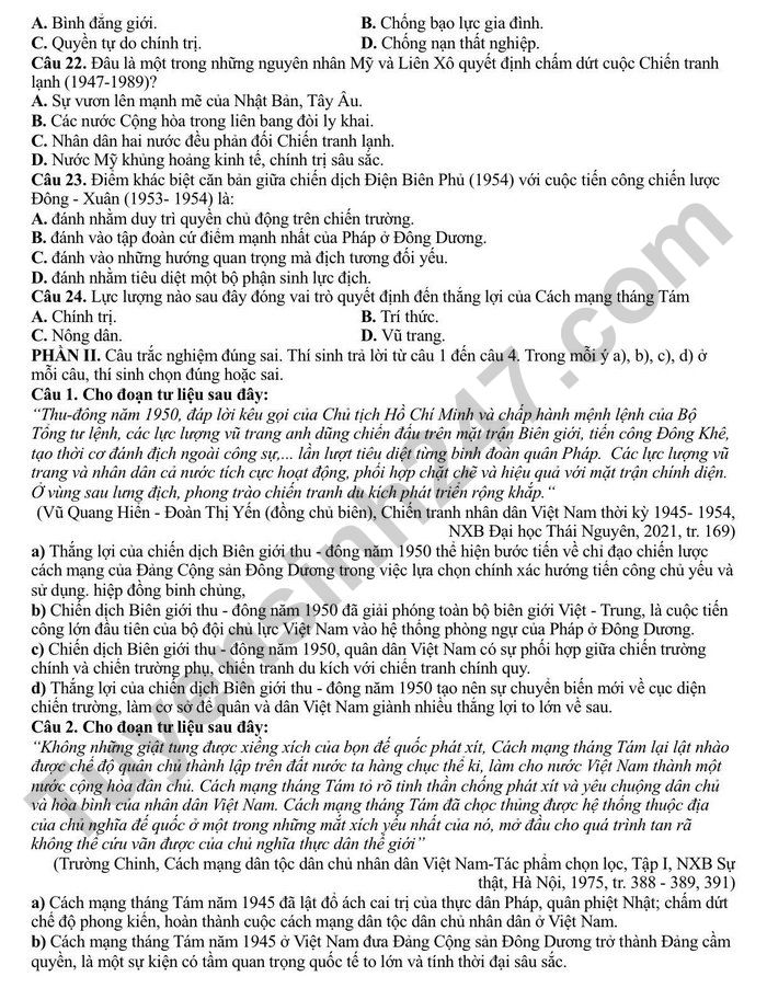 De thi thu TN THPT 2026 mon Su - THPT Ham Long lan 1