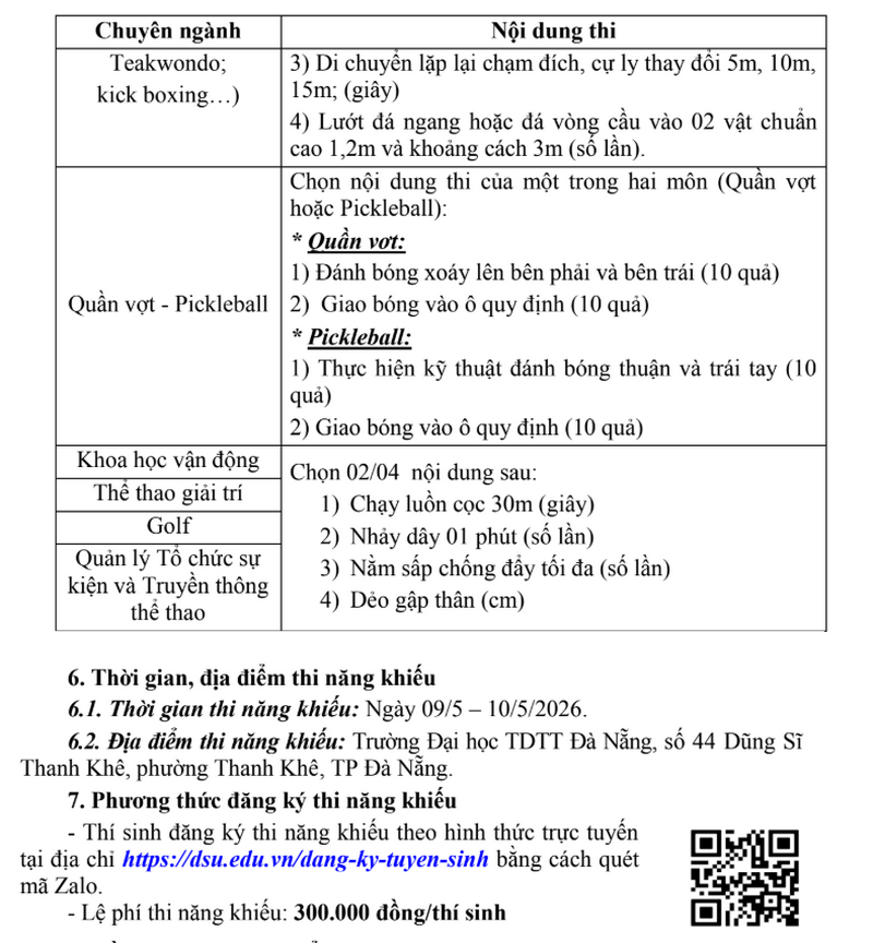 Thong tin tuyen sinh truong Dai hoc The duc The thao Da Nang 2026