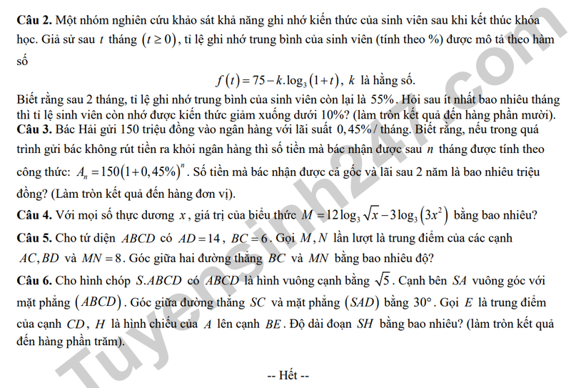 De giua hoc ki 2 Toan 11 truong THPT Mac Dinh Chi nam 2026 (Co dap an)
