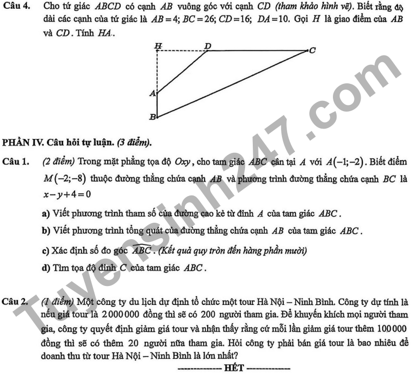 De giua hoc ky 2 Toan 10 truong THPT Viet Duc nam 2026