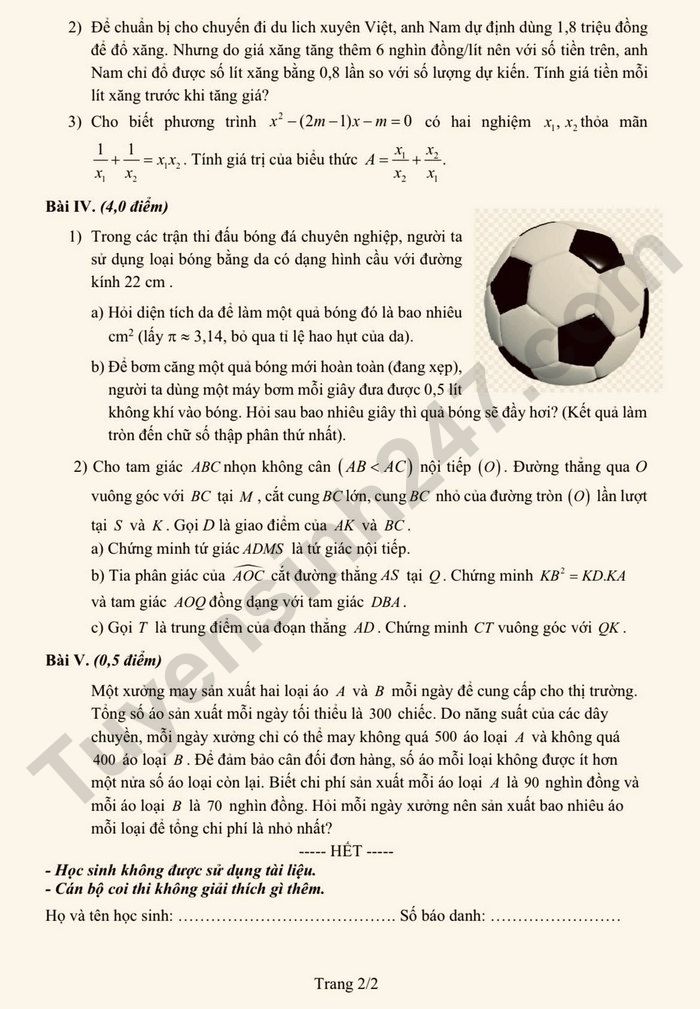 De thi hoc ki 2 mon Toan 9 THCS Trung Vuong 2026