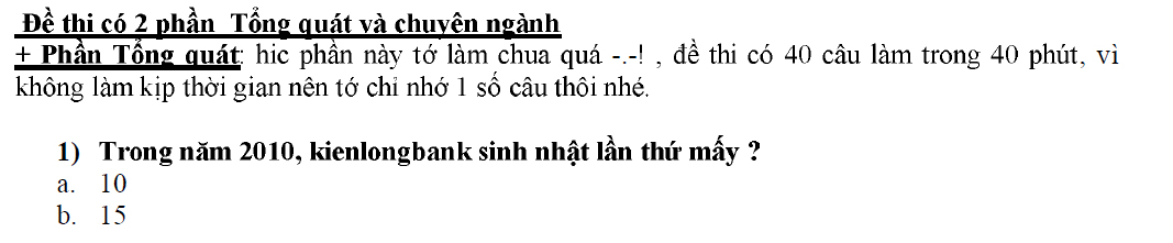 Đề thi tuyển dụng kienlong1 Đề thi vào ngân hàng Kiên Long