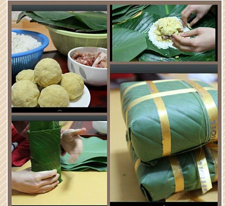 Mọi người cùng tham gia gói bánh chưng