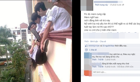 “Thot tim” voi tro dua nam sinh tha ban gai ra ngoai ban cong