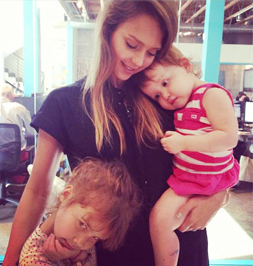 Jessica Alba Finally home w my lil ladies Honor, 4, and Haven, 20 months, after attending a book signing for her book The Honest Life the night before in Austin, Tex.