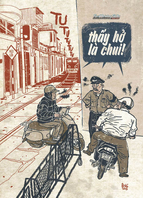Hai huoc voi tranh biem hoa ve giao thong cua hoa si \