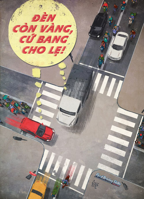 Hai huoc voi tranh biem hoa ve giao thong cua hoa si \