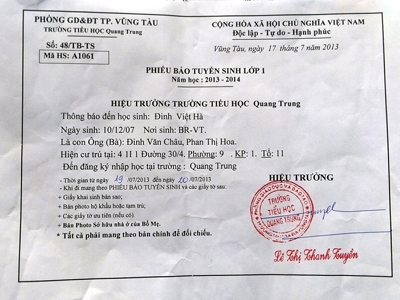 Giấy báo nhập học