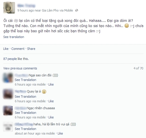 Trong nhiều status, cô tỏ ra khá tức giận và thiếu kiềm chế.