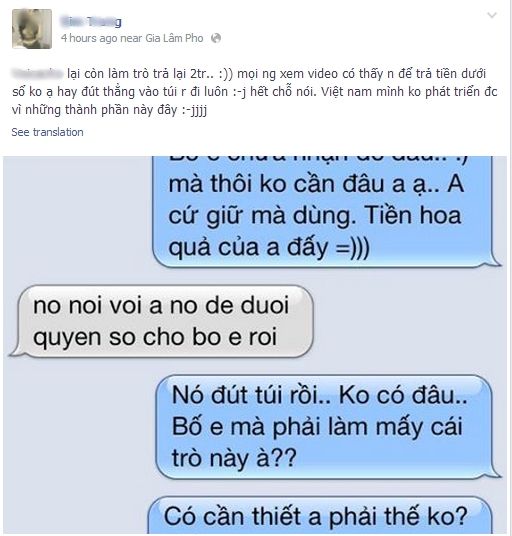 Cô gái còn up đoạn tin nhắn của người yêu cũ lên facebook.