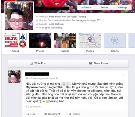 Ảnh chụp trang Facebook cá nhân của nam sinh chê cơm mẹ nấu.