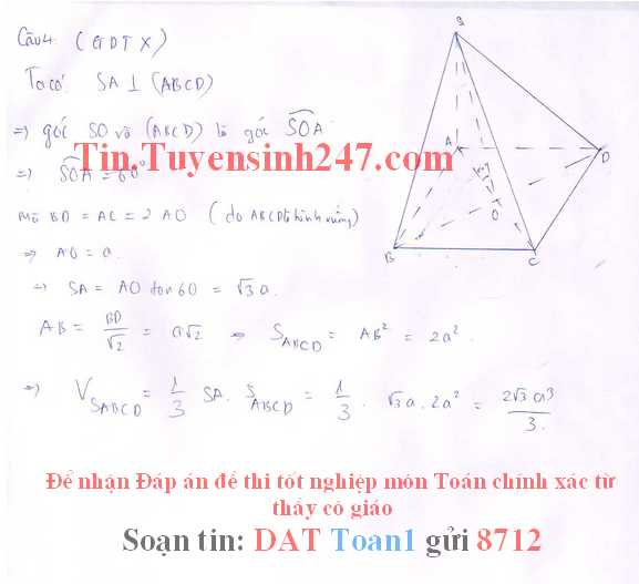 Dap an de thi tot nghiep mon Toan he GDTX nam 2014