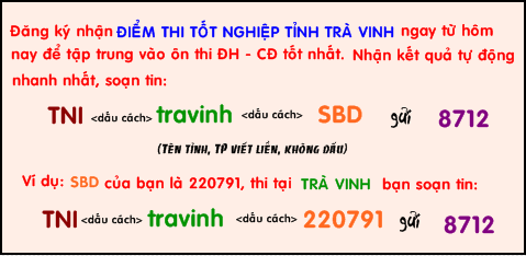 Da co diem thi tot nghiep THPT nam 2014 tinh Tra Vinh