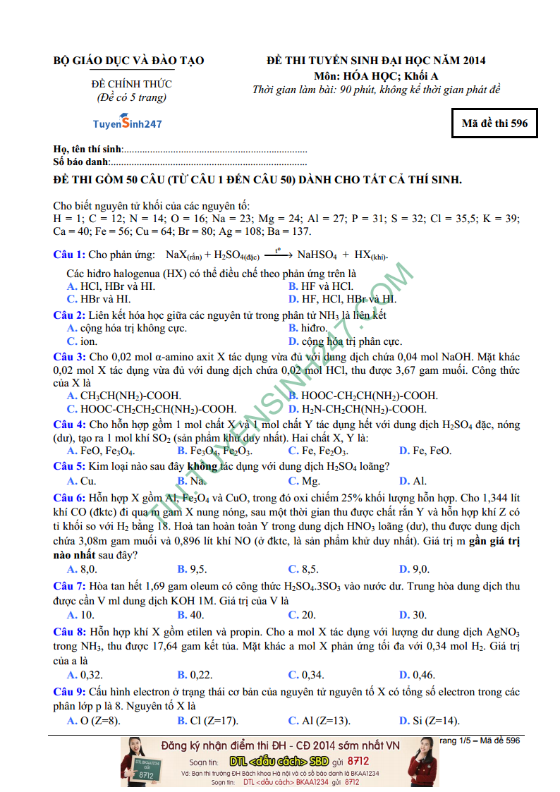 De thi mon hoa ma de 596