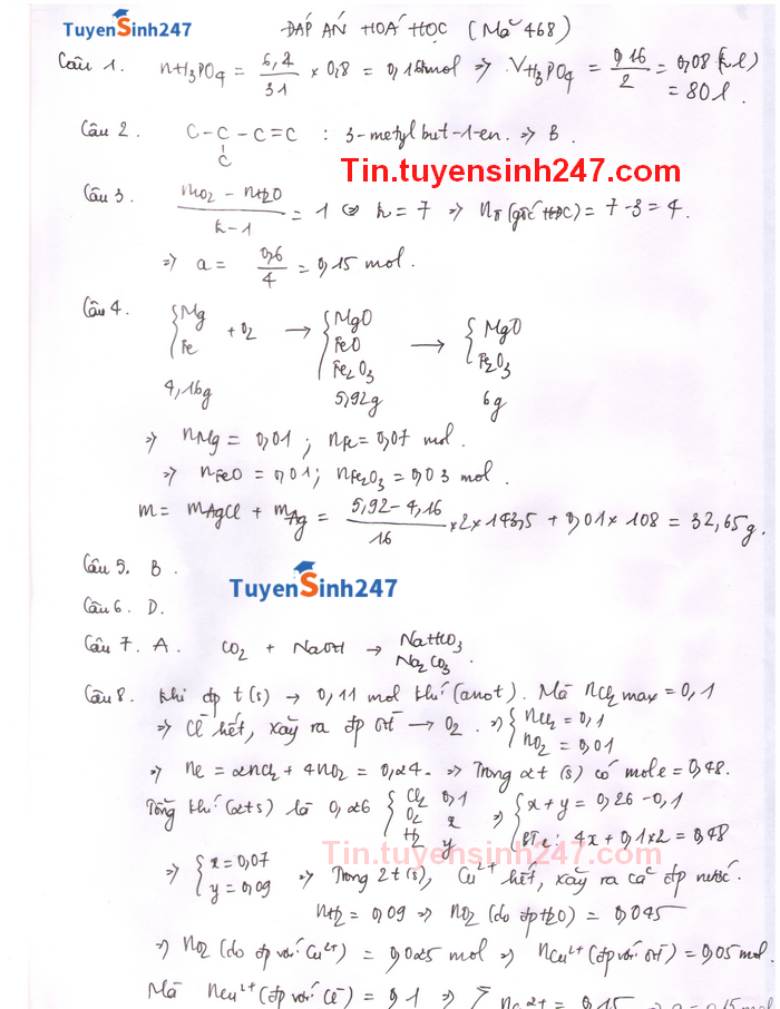 Loi giai chi tiet de thi dai hoc mon Hoa khoi A nam 2014