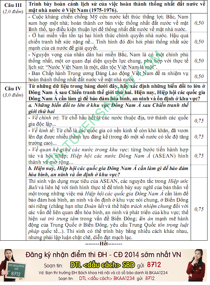 Dap an de thi mon Su khoi C nam 2014
