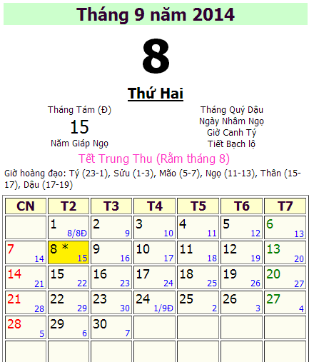 Tet trung thu 2014 vao ngay may duong lich?