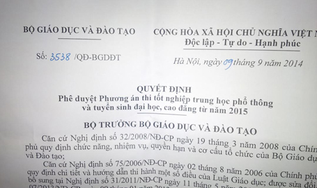 Chính thức chốt phương án thi năm 2015: Thi trong 4 ngày