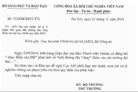 Dieu tra xac minh duong day chay diem vao Dai hoc 2014