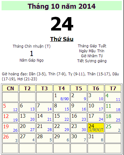 Nam 2014 co nhuan 2 thang 9 nhu lich dang?