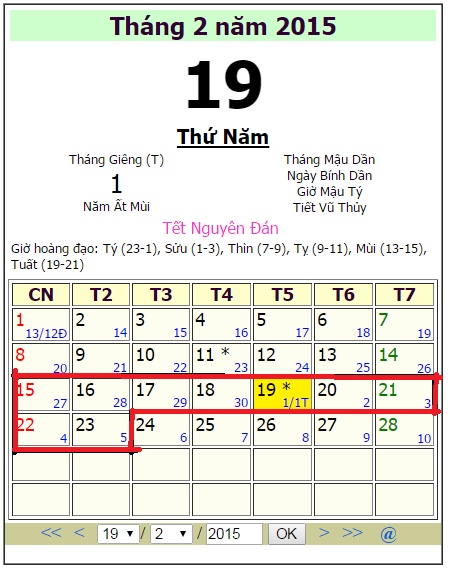 Lich nghi tet 2015 va cac ngay le tet nam 2015