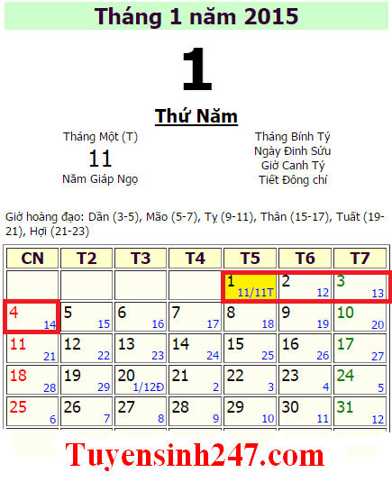 Lich nghi tet duong lich nam 2015