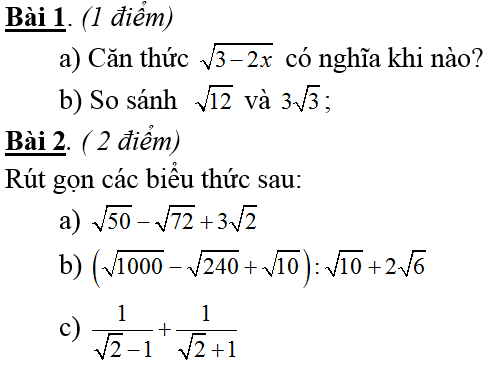 De thi hoc ki 1 lop 9 mon Toan nam 2014 THCS Vinh Xuan