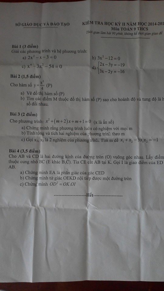 De thi hoc ky 2 mon toan - Lop 9 nam 2015 Binh Duong
