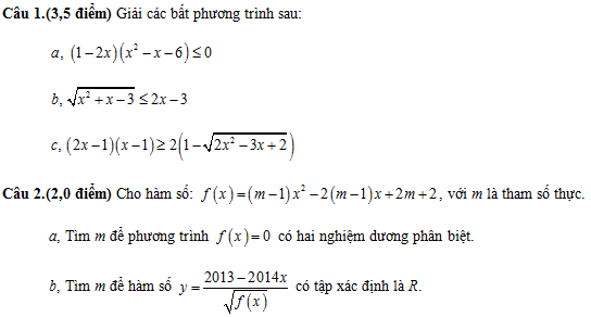 De thi giua hoc ki 2 lop 10 mon Toan nam 2014 (De so 1)