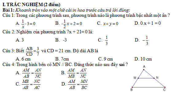 De thi giua hoc ki 2 lop 8 mon Toan co dap an nam 2014 (Phan 1)