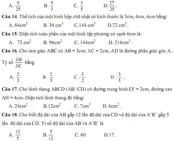 De thi hoc ki 2 lop 8 mon Toan nam 2014 (P1)