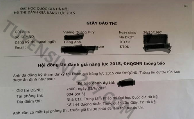9 cum thi dai hoc quoc gia Ha Noi nam 2015