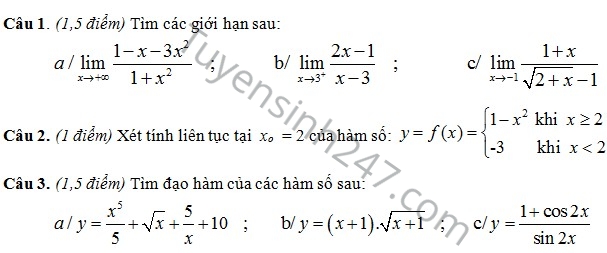 De thi hoc ki 2 lop 11 mon Toan 2015 - THPT Cay Duong