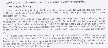 Quy dinh tuyen thang Dai hoc xay dung nam 2015