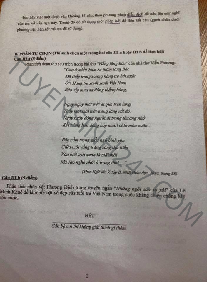De thi vao lop 10 mon Van THPT chuyen Khoa hoc tu nhien 2015